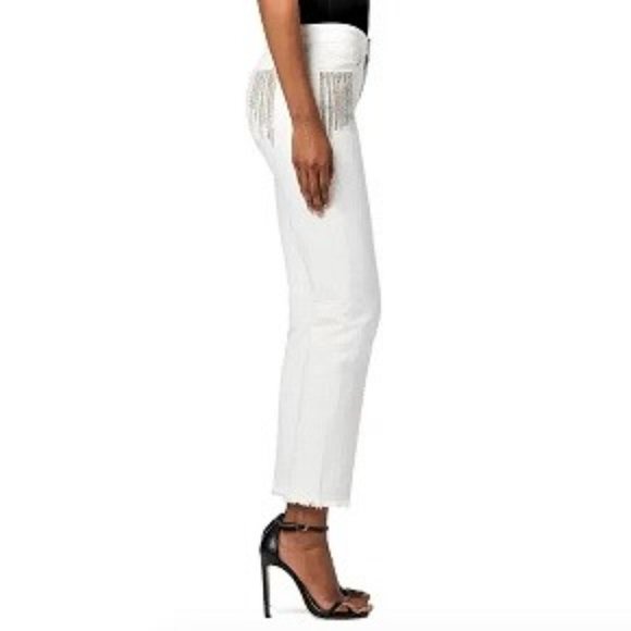 78% OFF NWT Joe's Jeans Crystal Fringe Accents Mid-Rise Fringe Hem 24 White - Picture 9 of 9